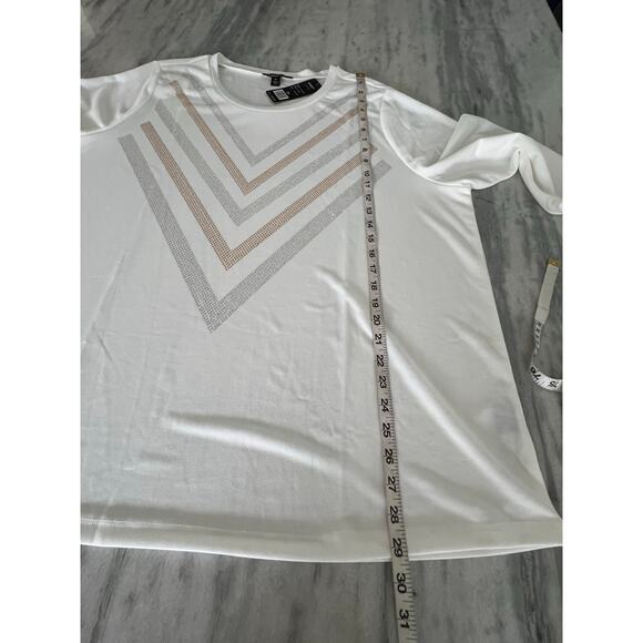 Robert Louis White Knit Tunic Top Metallic Studded Woman Plus Size 3X NWT - Picture 8 of 8